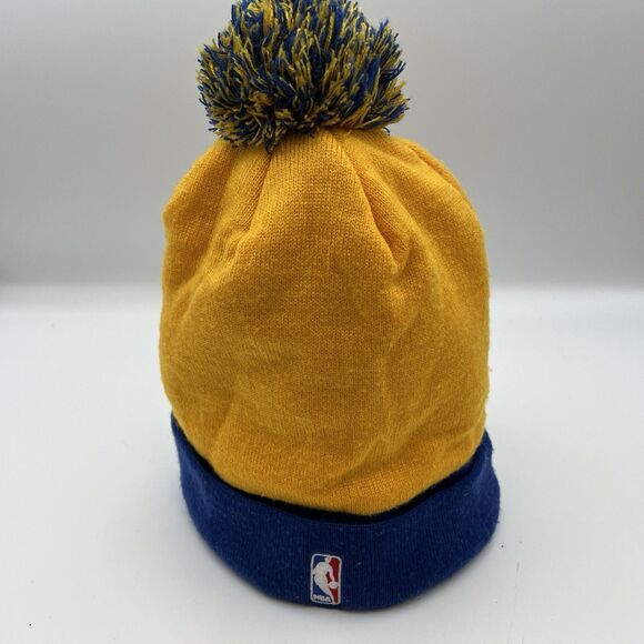 Golden State Warriors Adidas NBA Basketball Pom Pom Knit Hat Beanie Blue Gold - Picture 6 of 6
